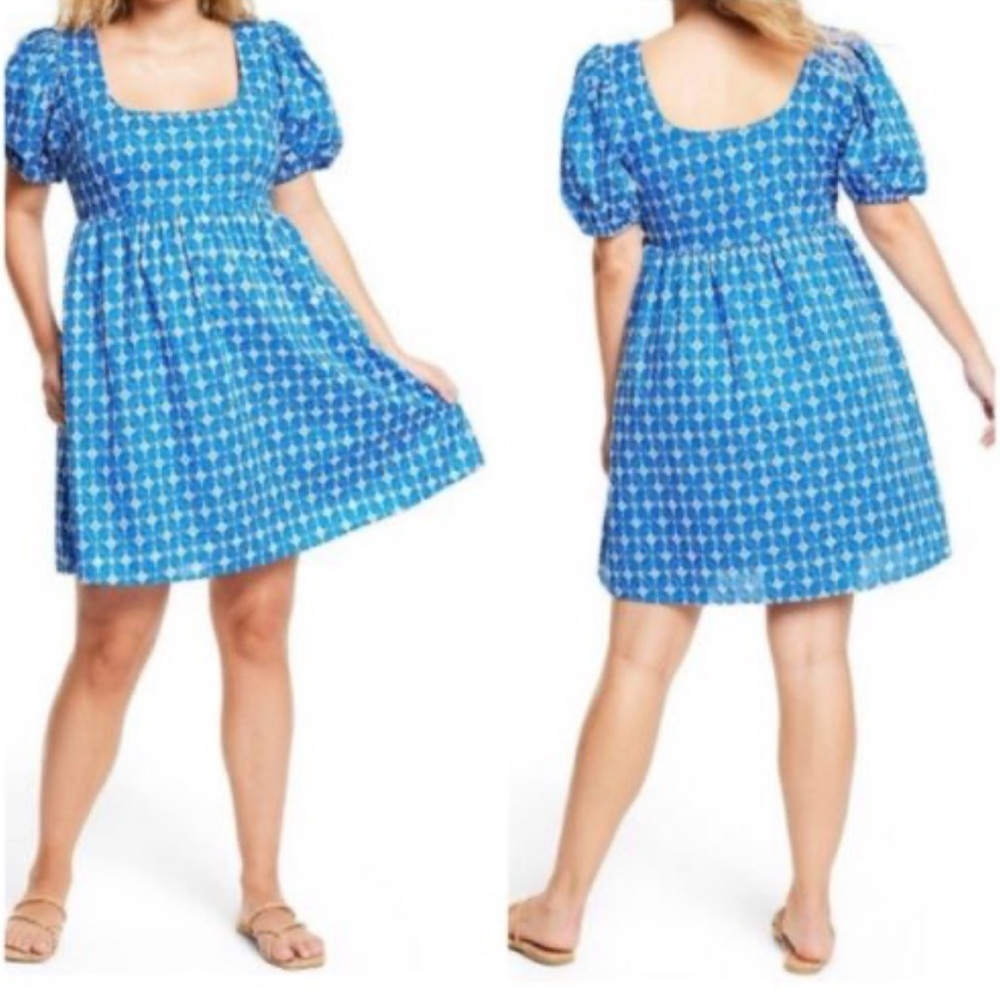 NWT RHODE X target eyelet Blue Puff Sleeve Dress